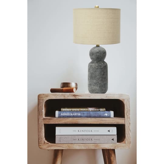 Hello Honey® 26.5" Curvy Gray Stoneware Desk Lamp with Linen Drum Shade